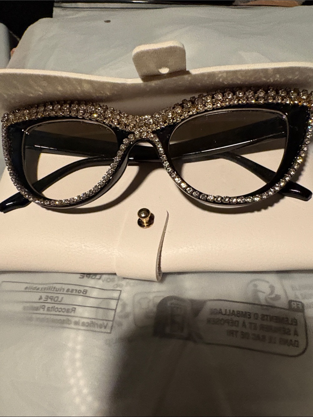 Embellished Black Cat-Eye Eyeglass Frame- Rhinestone Trim